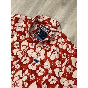 Men's Dixxon Aloha Series Red Flower AOP Button Up Short Sleeve Shirt L